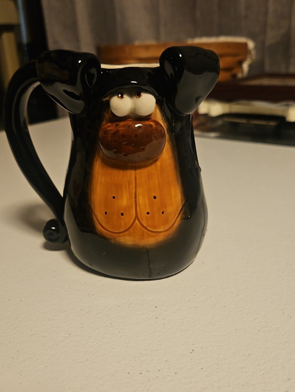 Russ Berrie Black and Brown Dog Face Ceramic Mug
